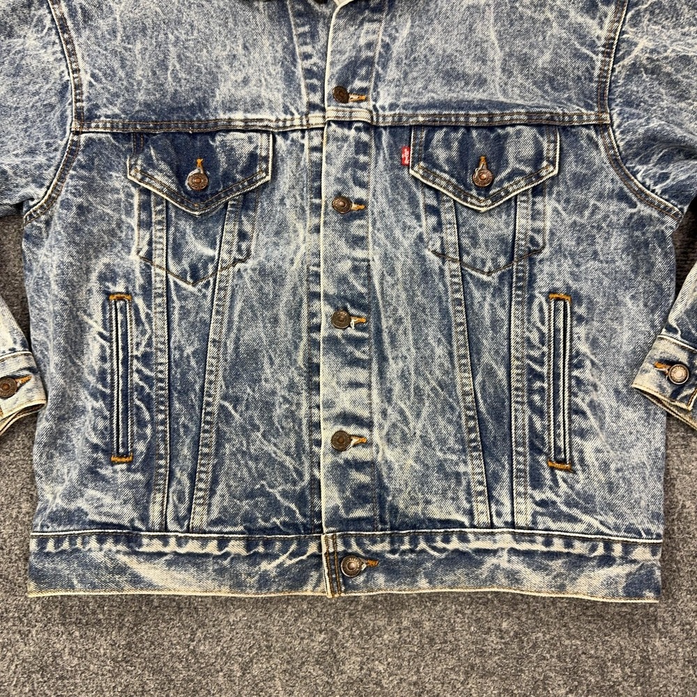 Vintage Levis Denim Bomber Jacket Mens‎ Medium Blue Acid Wash USA 70507 0219 - Picture 3 of 13